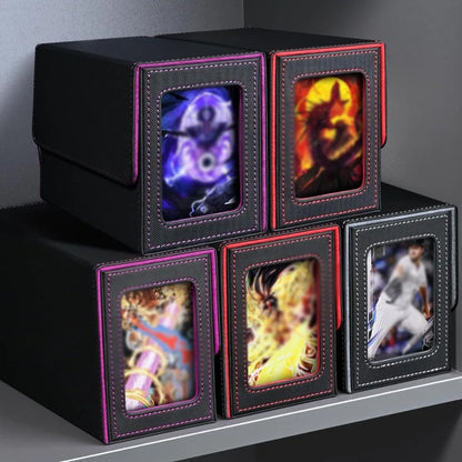 480+ Trading Card Deck Box  with 2pcs Toploader Double Window Commander Display Organizer for MTG TCG CCG Tabletop Gaming Deck