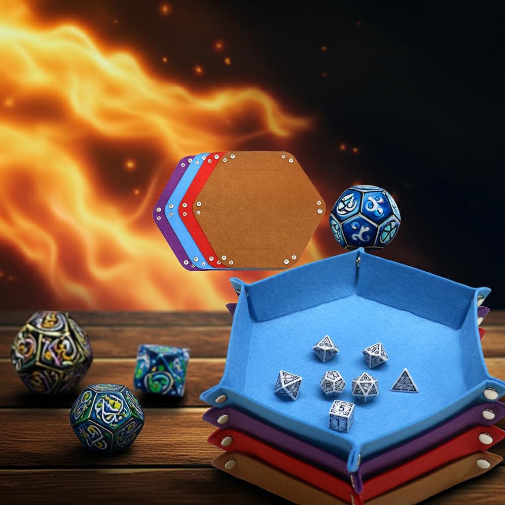 1PC Dice Tray Set Foldable Dice Trays Hexagon Dice Rolling Tray Felt Dice Holder for Dice Games Like RPG, and Other Table Games